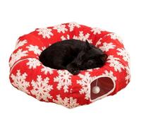 Lit tunnel de Noël pour chat - Lit en forme de donut pour chat - Coussin tunnel confortable pour chaton, pour salon, balcon, enrichissement, maison, chambre à coucher, exercice de sommeil d'hiver