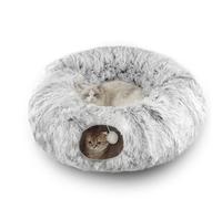 Lit Tunnel Donut pour Chats | Caverne en Peluche 2-en-1,Lit Doux et Chaud Chat | pour Amoureux des Animaux Temps Froid Intérieur Convalescence Nuit Refuge Vétérinaire