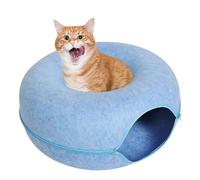 Lit tunnel en forme de beignet pour chats, lit tunnel pour chats d'intérieur, Lit rond pour chat en feutre avec tunnels en forme de beignet amovibles et respirants, Grottes confortables à fermeture éc