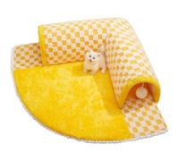 Lit Tunnel pour Chat - 2 dans Un lit pour Chat - Tunnel et Deux Boules en Peluche Blanches - Grotte Interactive pour Animaux de Compagnie - antidérapant pour Chats et Chatons d'intérieur - Jaune
