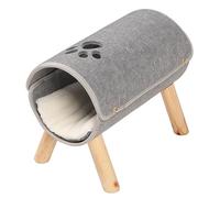 Lit Tunnel pour Chat avec Pieds surélevés en Bois et Coussin en Feutre Doux pour l'intérieur, Gris