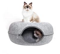 Lit tunnel pour chat, quatre saisons disponibles, tube rond amovible en feutre pour chat, jouet de jeu avec trou pour regard, tunnel de jeu intérieur lavable pour chats d'environ 7,7 kg, lapins,