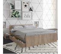 Lit TWIST 140x190+ 1 chevet + 1 tiroir / Décor Chêne Blanchi