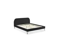CONCEPT USINE - Lit Phoenix Double en Velours Noir Avec Sommier à Lattes Intégrés - Couchage 140 x 190 cm - Confortable - Cadre Scandinave Tendance - 2 Places - Pieds Noir