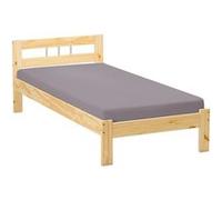 Lit 2 places Pegane Lit vernis Naturel en bois massif, Dim : 206 x 96 x 72 cm --
