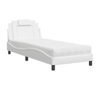 Lit « Viana » avec matelas, 90 x 200 cm, en cuir synthétique blanc, pour chambre à coucher, chambre d'amis, peu encombrant et facile d'entretien, design moderne pour petits espaces