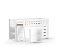 Lit Mi-Hauteur Scott Bureau Bibliothèque Commode Blanc