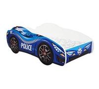 Lit voiture police bleu 70x140 cm - Sommier et matelas inclus Bleu G