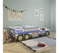 Lit Voiture pour Enfant et Adolescent - Taille 80x160 cm avec Protection Contre Les Chutes - Camion de Police - Voiture Policier Enfants Lit de Jeu
