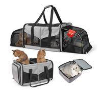 LitaiL - Sac de Transport pour Chat avec bac à litière pour 2 Chats, Souple, à Double Compartiment, Extensible et Portable pour Les Voyages en Voiture, Voyage, Camping, randonnée, jusqu'à 16 kg, Gris