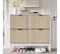 Litake Armoire à chaussures à 4 abattants - Meuble à chaussures étroit avec 8 étagères BBHT - Environ 100 x 91 x 24 cm