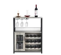 Litake Armoire de bar à vin compacte avec étagère à vin amovible - Support en verre, porte en maille, espace de rangement - Buffet moderne pour salon, cuisine ou bar - Gris