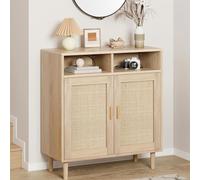 Litake Buffet en rotin 80x92x40 cm 4 compartiments Commode bois Armoire rangement