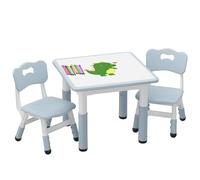 Litake Ensemble Table et 2 chaises Enfant Multi-activités - Plateau Tableau Blanc effaçable - Pieds antidérapants Stables - Parfait pour Cuisine ou crèche - Gris Clair, Plateau whiteboard, Taille