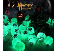 Litake Guirlande Lumineuse Globe Oculaire Vert, 5M 30LEDs Eyeball String Lights à Piles Lumiere Extérieur avec Télécommande Fête Décoration pour Halloween Party Noël