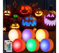 Litake Jack O Lanterne LED décorative pour Halloween, avec télécommande et minuteur, bougies sans flamme à piles, 16 couleurs, pour citrouille, décoration d'Halloween (RGBW, 6 pièces)