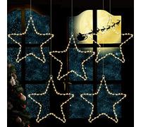 Litake Lot de 5 étoiles lumineuses de Noël à 60 LED de 6 m pour chaque fenêtre, Halloween, fil de cuivre, fonctionne avec piles, 8 modes d'éclairage pour Noël, mariage, fête, intérieur, extérieur (5)