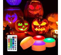 Litake Lumières Citrouille Halloween, 4PCS Jack O' Lanterne LED avec Télécommande et Minuterie 16 Couleurs Bougies sans Flamme Alimentées Par Piles pour Citrouille Halloween Décoration