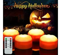 Litake Lumières Citrouille Halloween, 4PCS Jack O' Lanterne LED avec Télécommande et Minuterie Blanc Chaud Bougies sans Flamme Alimentées Par Piles pour Citrouille Halloween Décoration