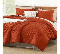 Litanika Parure de lit 3 pièces avec Couette touffetée à Chevrons pour très Grand lit, Orange brûlé bohème Automne