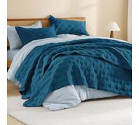 Litanika Parure de lit King Size - Couette d'été Sarcelle - Couvre-lit léger et Couvre-lit Turquoise - Housse de Couette pour Toutes Les Saisons - 3 pièces (1 Couette, 2 taies d'oreiller)