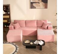 Litbird Canapé d’Angle modulable en U 272 cm avec Fonction lit, canapé Convertible sans Cadre avec méridienne Droite et Ottoman, Assise Extra Profonde, sans Montage,Rose