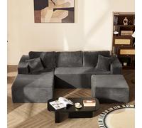 Litbird Canapé d’Angle modulable en U 272 cm avec Fonction lit, Set of canapé Convertible Oversize sans Cadre avec méridienne Gauche et Ottoman, Assise Profonde, sans Montage,Gris