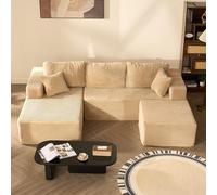 Litbird Canapé d’Angle modulable en U 272 cm avec Fonction lit,Set of canapé Convertible Oversize sans Cadre avec méridienne Gauche et Ottoman, Assise Profonde, sans Montage, Camel