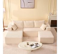 Litbird Canapé d’Angle modulable en U 272 cm avec Fonction lit, Set of canapé Convertible Oversize sans Cadre avec méridienne Gauche et Ottoman, Assise Profonde, sans Montage,Beige