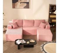 Litbird Canapé d’Angle modulable en U 272 cm avec Fonction lit, Set of canapé Convertible Oversize sans Cadre avec méridienne Gauche et Ottoman, Assise Profonde, sans Montage,Rose