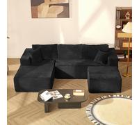 Litbird Canapé d’Angle modulable en U 272 cm avec Fonction lit,Set of canapé Convertible Oversize sans Cadre avec méridienne Gauche et Ottoman, Assise Profonde, sans Montage,Noir