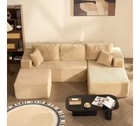 Litbird Canapé d’Angle modulable en U 272 cm avec Fonction lit,Set of canapé Convertible sans Cadre avec méridienne Droite et Ottoman, Assise Extra Profonde, sans Montage, Camel