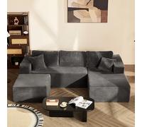 Litbird Canapé d’Angle modulable en U 272 cm avec Fonction lit,Set of canapé Convertible sans Cadre avec méridienne Droite et Ottoman, Assise Extra Profonde, sans Montage,Gris