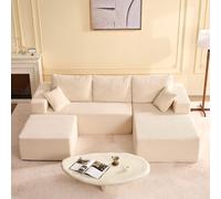 Litbird Canapé d’Angle modulable en U 272 cm avec Fonction lit,Set of canapé Convertible sans Cadre avec méridienne Droite et Ottoman, Assise Extra Profonde, sans Montage,Beige