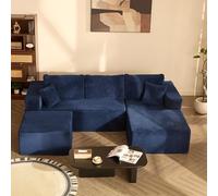 Litbird Canapé d’Angle modulable en U 272 cm avec Fonction lit,Set ofcanapé Convertible sans Cadre avec méridienne Droite et Ottoman, Assise Extra Profonde, sans Montage,Bleu Marine