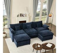 Litbird Canapé d’Angle Modulable en U 274 cm - 3 Places avec Repose-Pieds Amovible - Canapé Profond pour Salon, Meuble de Salon Moderne (Bleu Marine)
