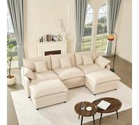 Litbird Canapé d’Angle Modulable en U 274 cm - 3 Places avec Repose-Pieds Amovible - Canapé Profond pour Salon, Meuble de Salon Moderne (Beige)
