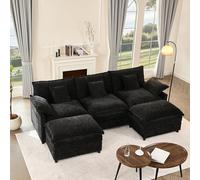 Litbird Canapé d’Angle Modulable en U 274 cm - 3 Places avec Repose-Pieds Amovible - Canapé Profond pour Salon, Meuble de Salon Moderne (Noir)