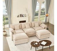 Litbird Canapé d’Angle Modulable en U 274 cm - 3 Places avec Repose-Pieds Amovible - Canapé Profond pour Salon, Meuble de Salon Moderne (Marron Clair)