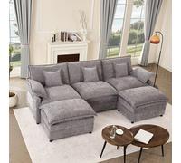 Litbird Canapé d’Angle Modulable en U 274 cm - 3 Places avec Repose-Pieds Amovible - Canapé Profond pour Salon, Meuble de Salon Moderne (Gris)