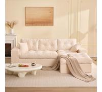 Litbird Canapé d'angle 3 places, beige, modulable, avec housse en tissu côtelé, canapé-lit et canapé-relax, sans montage, canapé 3 places, pour salon spacieux