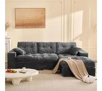 Litbird Canapé d'angle 3 places, gris, avec méridienne, housse en tissu côtelé, canapé-lit et canapé-relax, sans montage, canapé 3 places, pour salon spacieux