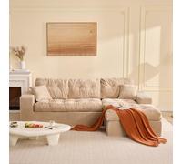 Litbird Canapé d'angle 3 places, marron clair, avec méridienne, housse en tissu côtelé, canapé-lit et canapé-relax, sans montage, canapé 3 places, pour salon spacieux