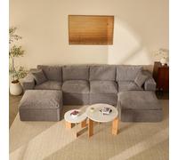 Litbird Canapé d'angle panoramique 340 cm, Chenille, 6 Places, Gris