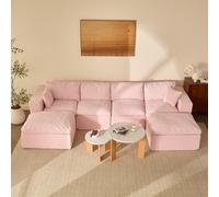 Litbird Canapé d'angle panoramique 340 cm, Chenille, 6 Places, Rose Clair