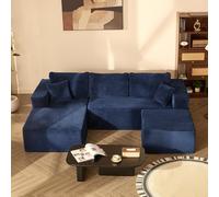 Litbird Canapé en U modulable 272 cm avec Fonction lit, Set of canapé Convertible Oversize sans Cadre, méridienne Gauche avec Ottoman, Assise Profonde, sans Montage, Bleu Marine
