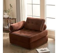 Litbird Canapé Lit 4-en-1 Pliable - Fauteuil Convertible, Canapé Type Pouf, Lit Pliant 1 Place, Idéal pour Petit Espace, Chambre ou Salon (Marron, 95 cm mit Armlehnen)