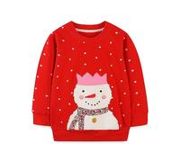 LitBud Fille Pull Sweatshirt Vêtements pour Filles Enfants Sportswear Bonhomme de Neige en Coton Jumper Pullover T Shirt Col Rond Rouge Atomne Hiver Taille 6-7 Ans 7T Action de grâces Noël Cadeaux