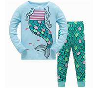 LitBud Fille Pyjamas Vêtements de Nuit Sirène De Noël 2pcs Manches Longues Chemises de Nuit Hauts Bas PJ Ensembles de Pyjama pour Enfant en Bas Âge 5-6 Ans 6T Action de grâces Noël Cadeaux