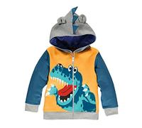 LitBud Veste à capuche pour tout-petits garçons Veste Dinosaure de dessin animé Fermeture éclair Manteau de printemps pliable pour enfants 1-7 ans, jaune, 12-18 mois